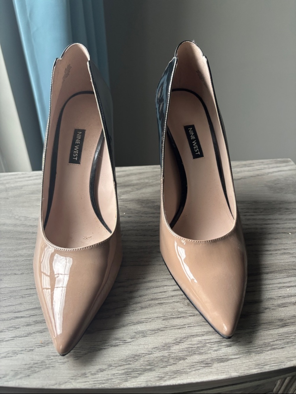 Nine West Beige Patent Pointed-Toe Pumps